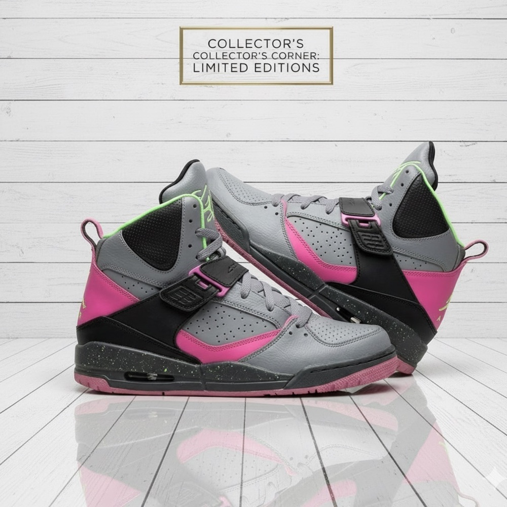 Jordan Flight 45 High GS Cool Grey Flash Lime Club Pink Size 5Y Sneakers 6.5 Wom